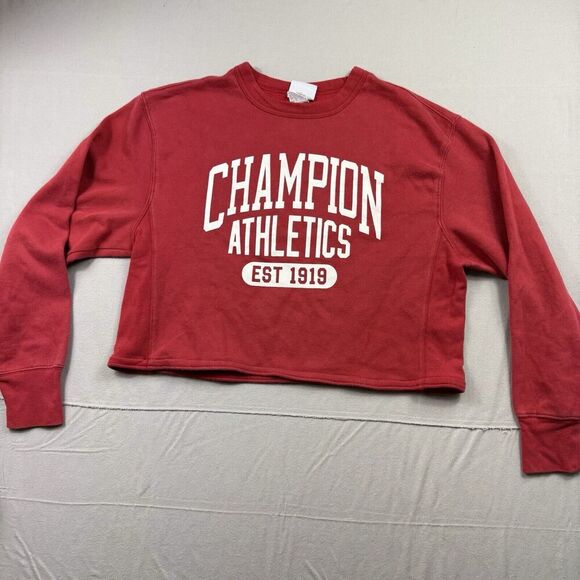 Champion Sweaters - Vintage Champion Crop Sweatshirt Sweatshirt Red SZ Medium Long Sleeve Crewneck